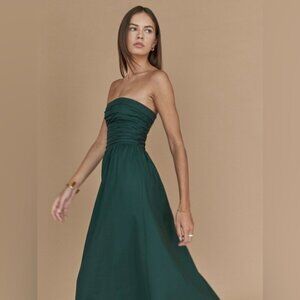 NEW Reformation Lissa Cotton Midi Dress Forest Green Removable Strap | US 4 UK 8